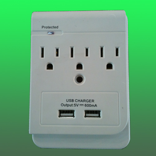 US 3outlet USB wall mounted adaptor with surge protector, 3 NEMA5-15 receptacles