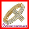 Rhiestone Crystal Gold Plated Sideways Cross Bracelet Bangle Sale