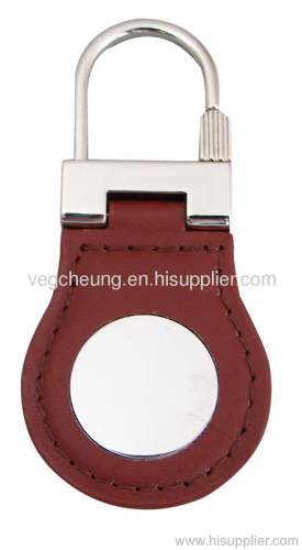 metal leather keychain/brown leather keyring