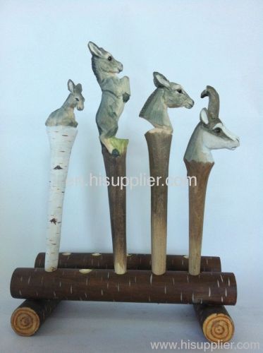 wooden carving animal ball pen