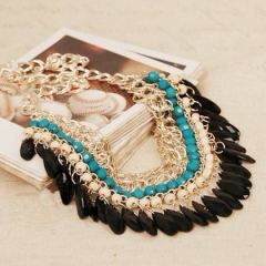 Resin Beads Bib Flat Chunky Snake Chain Necklace For Women