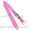 Pink Polyester Woven Lanyard With Round Ring, Plastic Buckle Lanyards