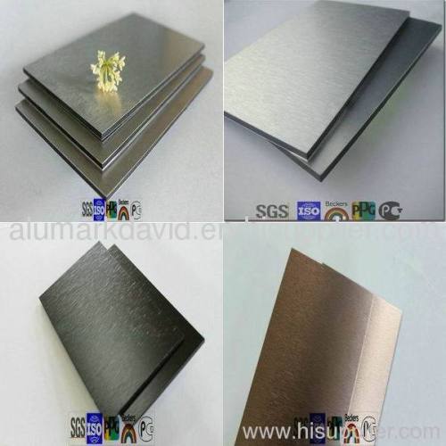 silver and golden brush finished aluminum composite panel