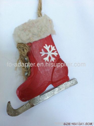 wood carved christmas red boot hanging craft