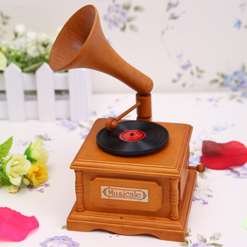 Old-fashioned retro phonograph music boxes simulation