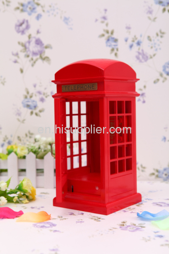 Retro red telephone booths simulation wooden music box 