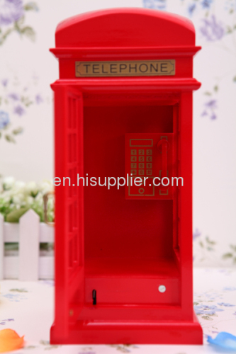 Retro red telephone booths simulation wooden music box 