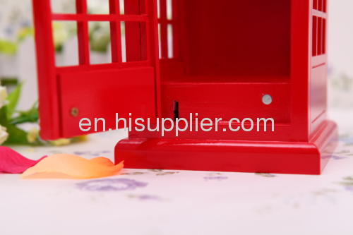 Retro red telephone booths simulation wooden music box 