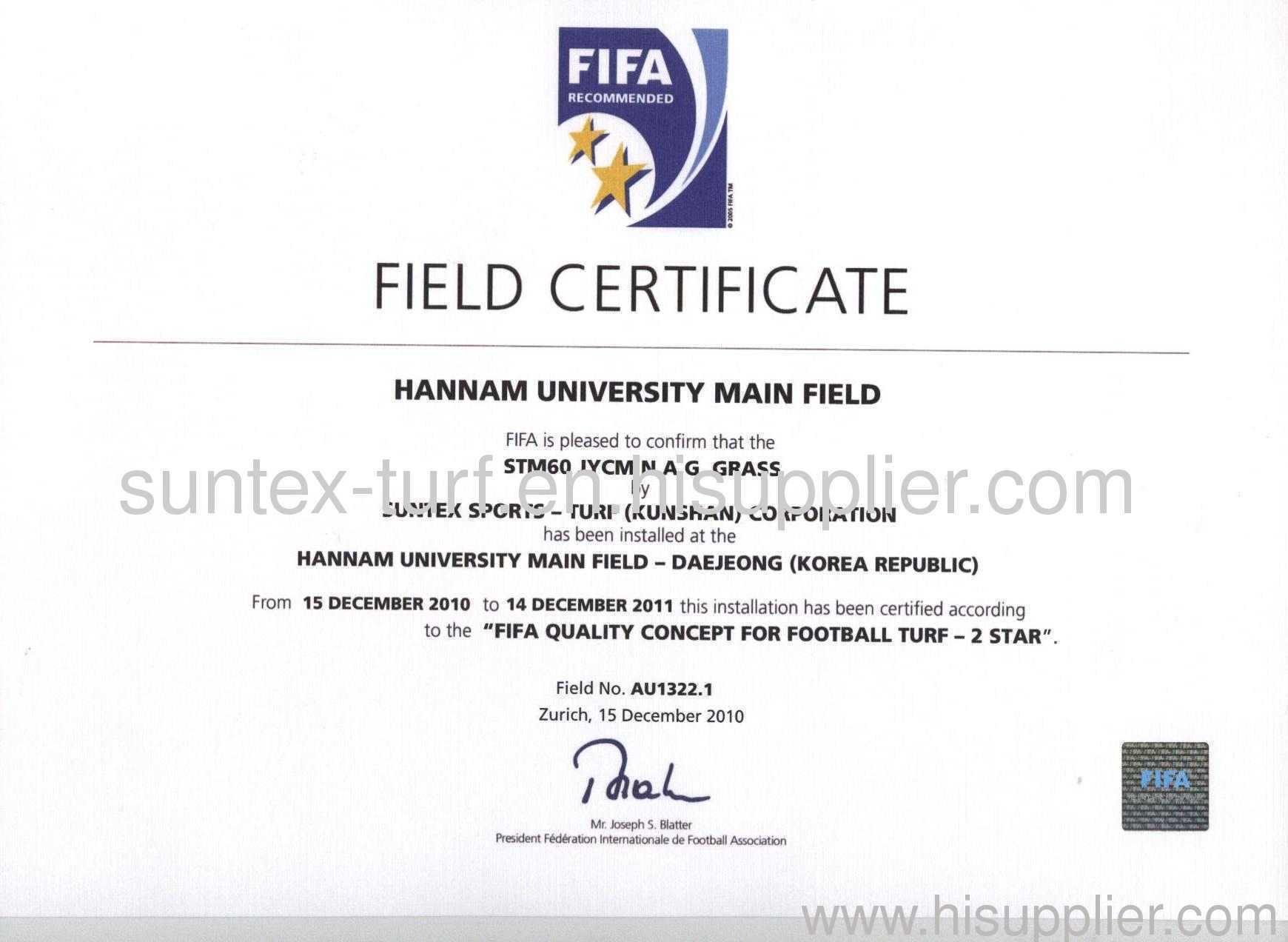 FIFA 2 star field certificate