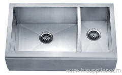 Stainless steel double bowls zero radius apront front farmhouse sink