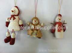 wood carving christmas snow man tree hanging decoration