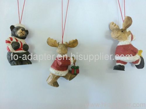 wood carving santa moose hanging ornament