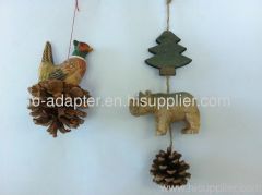 wood carving X'mas animal hanging ornament pinecone