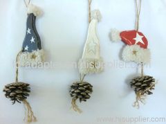 X'mas solid wood snowman hanging pinecone