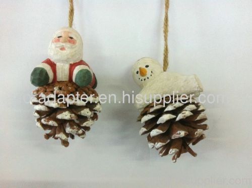 santa clause wood carving haing pinecone