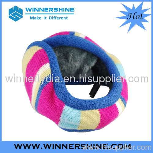 Striped knitting earmuff headphone for winter