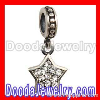 european Sterling Silver Pave Star Dangle With Clear Swarovski Crystal