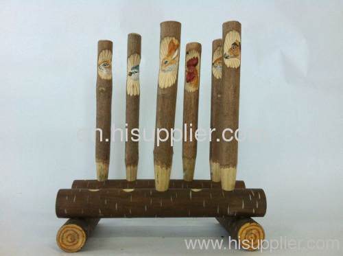 100%wooden carving animal ball pen