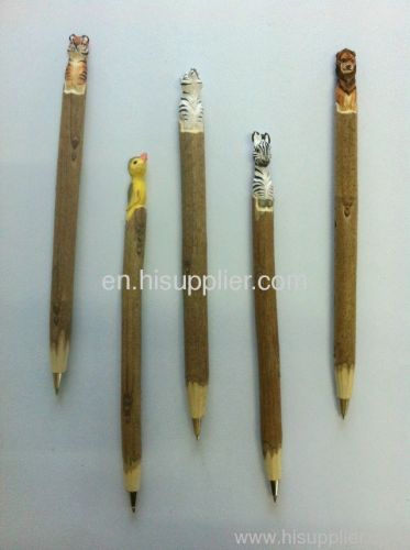 wood carved animal shape ball pen