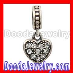 Sterling Silver european Pave Heart Dangle With Clear Swarovski Crystal