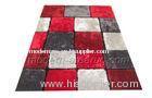 Plaid Pattern Grey / Red Polyester Contemporary Shaggy Rug, Bathroom Carpet Custom