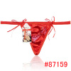 New satin thong with bowknot stock t-back printed lingerie