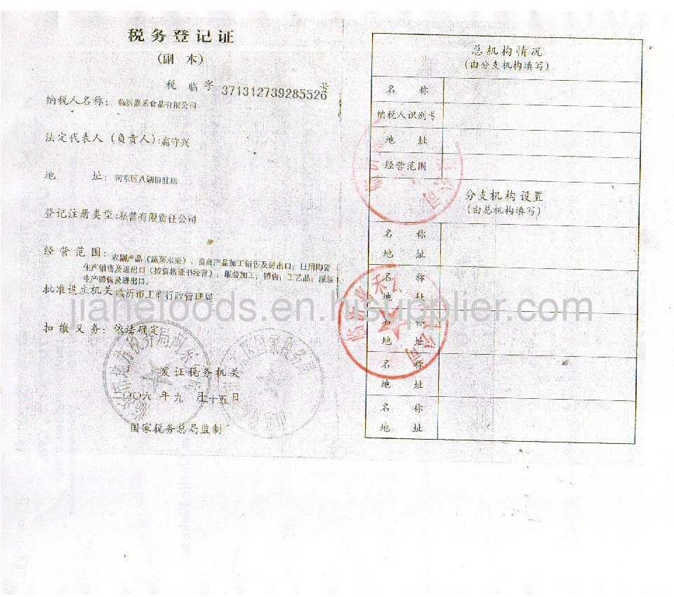 tax registration certificate