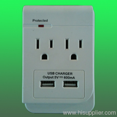 Wall duplex standard receptacles with USB charging outlet