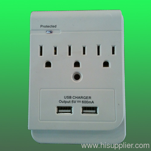 US 3outlet USB wall mounted adaptor with surge protector, 3 NEMA5-15 receptacles