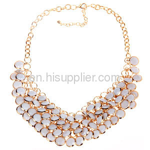 Rose Gold Plated White Beas Statement Bubble Bib Collar Necklace