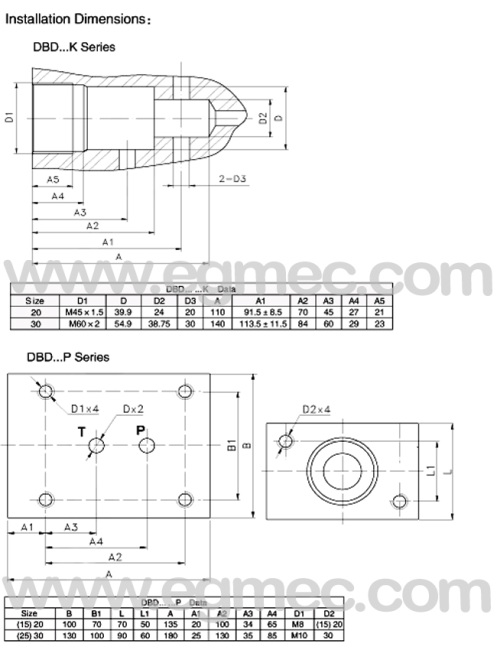 Rexroth DBD20 Direct Operated G304/1 Subplate Mounting Pressure Adjustment Relief Valve 