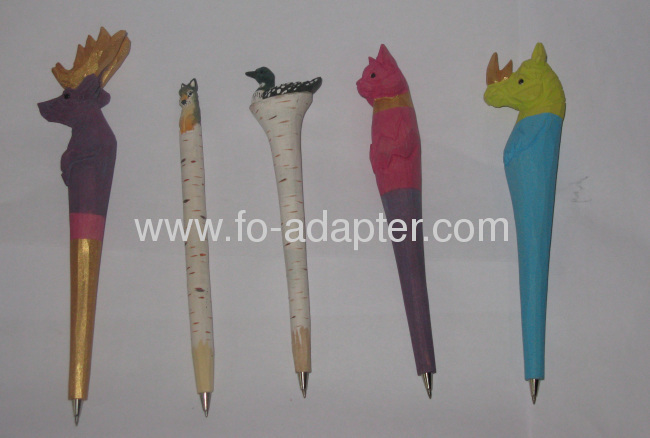 Colorful paintng Animal Carved Wooden Ballpoint Pen