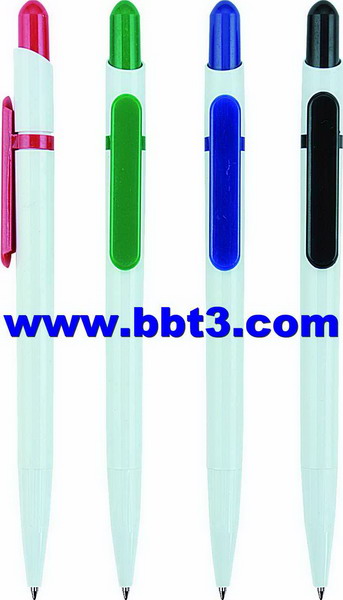 White barrel promotional ballpoint pen with color trims