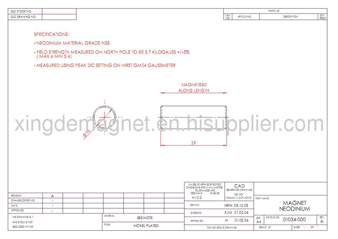 30M Neodymium magnet Synlinder Diameter 2 x Height 1