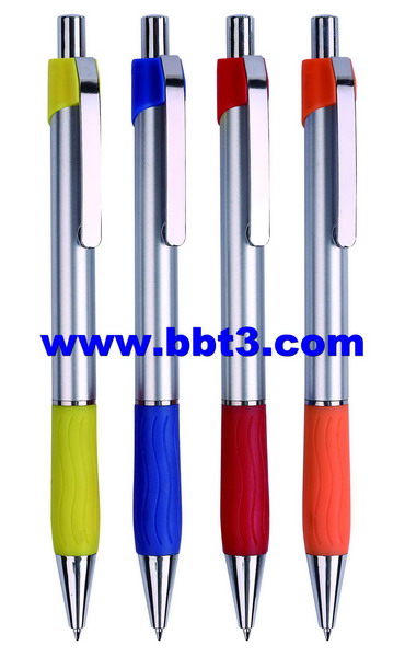 Plastic promotional ballpen with silver barrel and metal clip