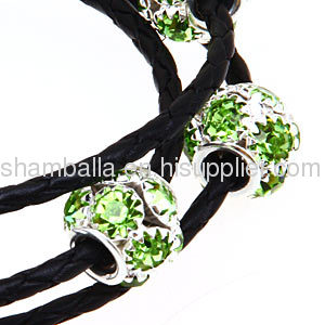2013 Fashion Crystal Beads Braided Leather Bracelet With Magnetic Clasp