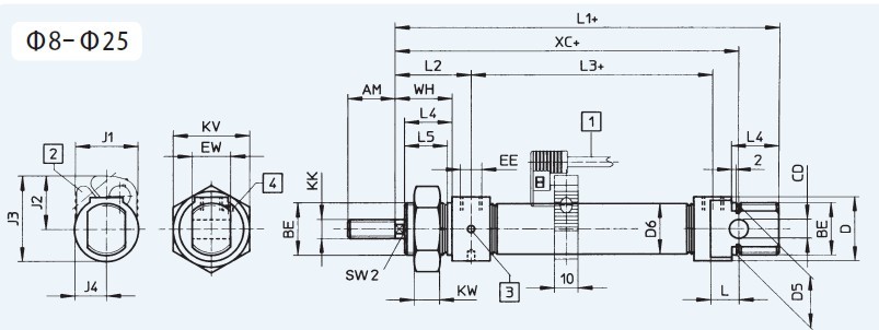 XSN ISO 6432 Stainless Steel Mini pneumatics cylinder festo model DSN