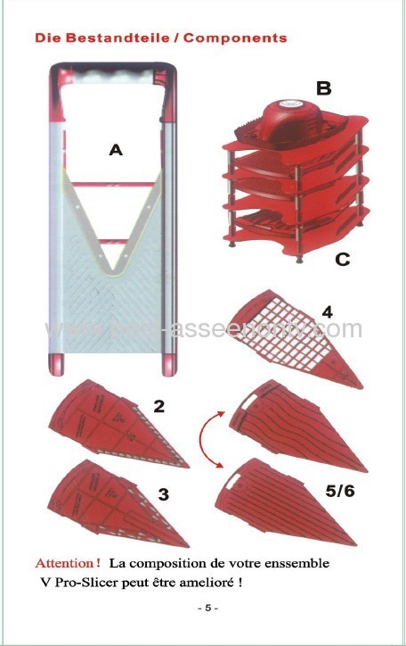 New Pro-V Stainless Steel Body Red Mandoline Slicer 5 Insets, Storage Caddy VEGETABLE SLICER
