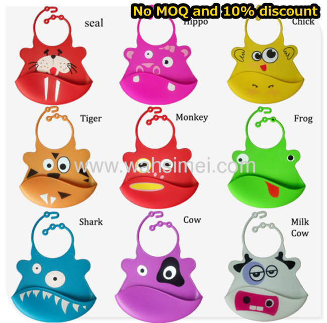 Food Grade Various Animal Design Silicone Baby Bibs