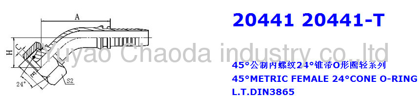 45° METRIC FEMALE 24° CONE L.T. ISO 12151-2-DIN3865 SWAGED HOSE FITTING