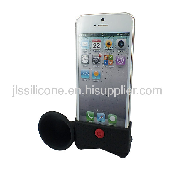 Black Cute Portable Silicone Horn Stand Amplifier Speaker For iPhone 4S 