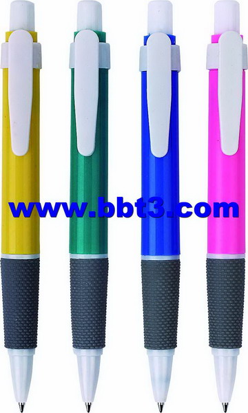 Promotional ballpoint pen with white trims and rubber grip