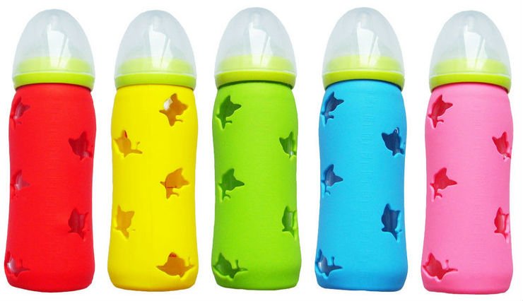 colorful eco-friendly silicone feeding baby bottle with cover