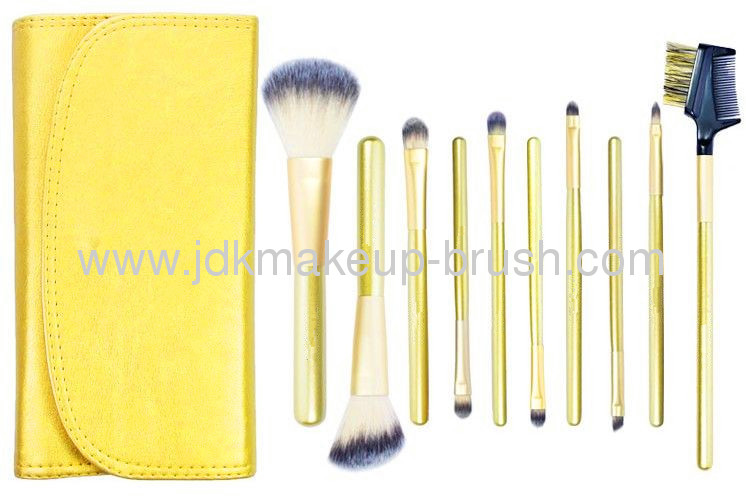 Elegant 10 PCS makeup brush set with PU pouch