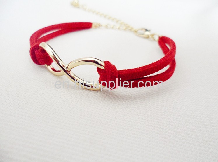 Gold Plated Lobster ClaspInfinity Leather Chain Bracelet