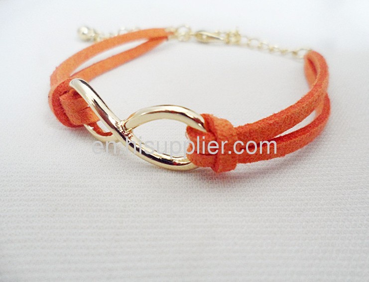 Gold Plated Lobster ClaspInfinity Leather Chain Bracelet