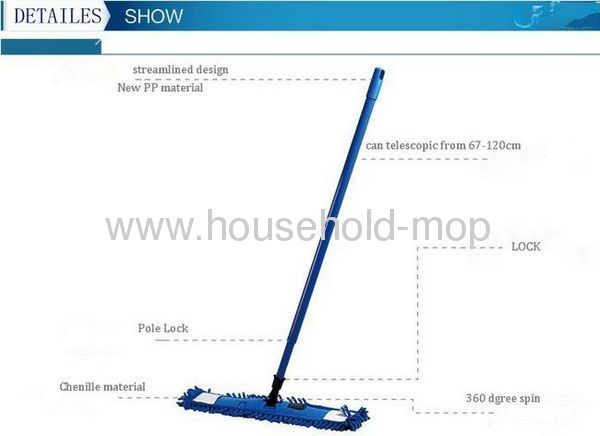 Blue chenille mop with pp handle steel pole