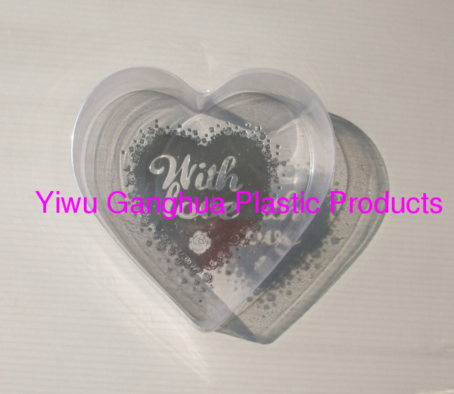 PET clear box with silver blocking logo in heart shape for food package