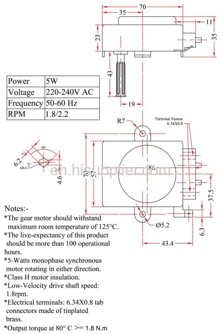 1.5-5rpm 120v 6w 1500v/min H square electric synchronous motor