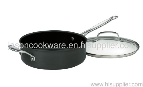 Double handle deep frying pan with glass lid